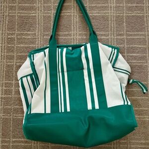 Green and White Striped Tote Bag